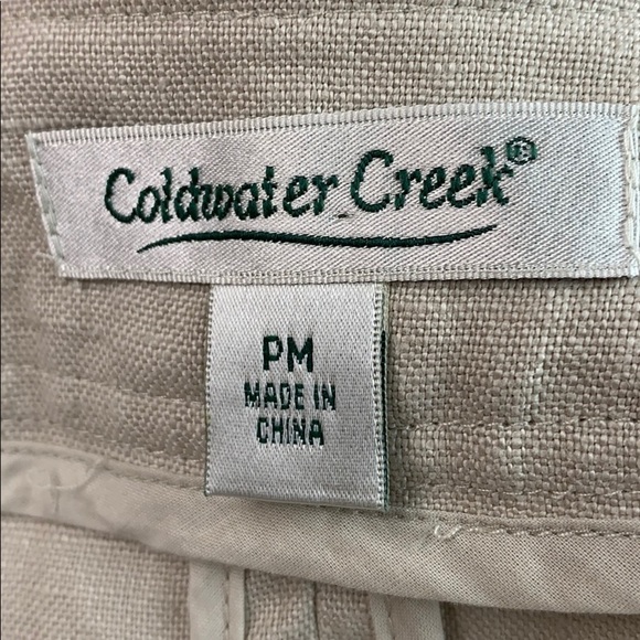 Coldwater Creek linen crop blazer jacket, gold jacquard trim summer / fall EUC - Picture 6 of 8